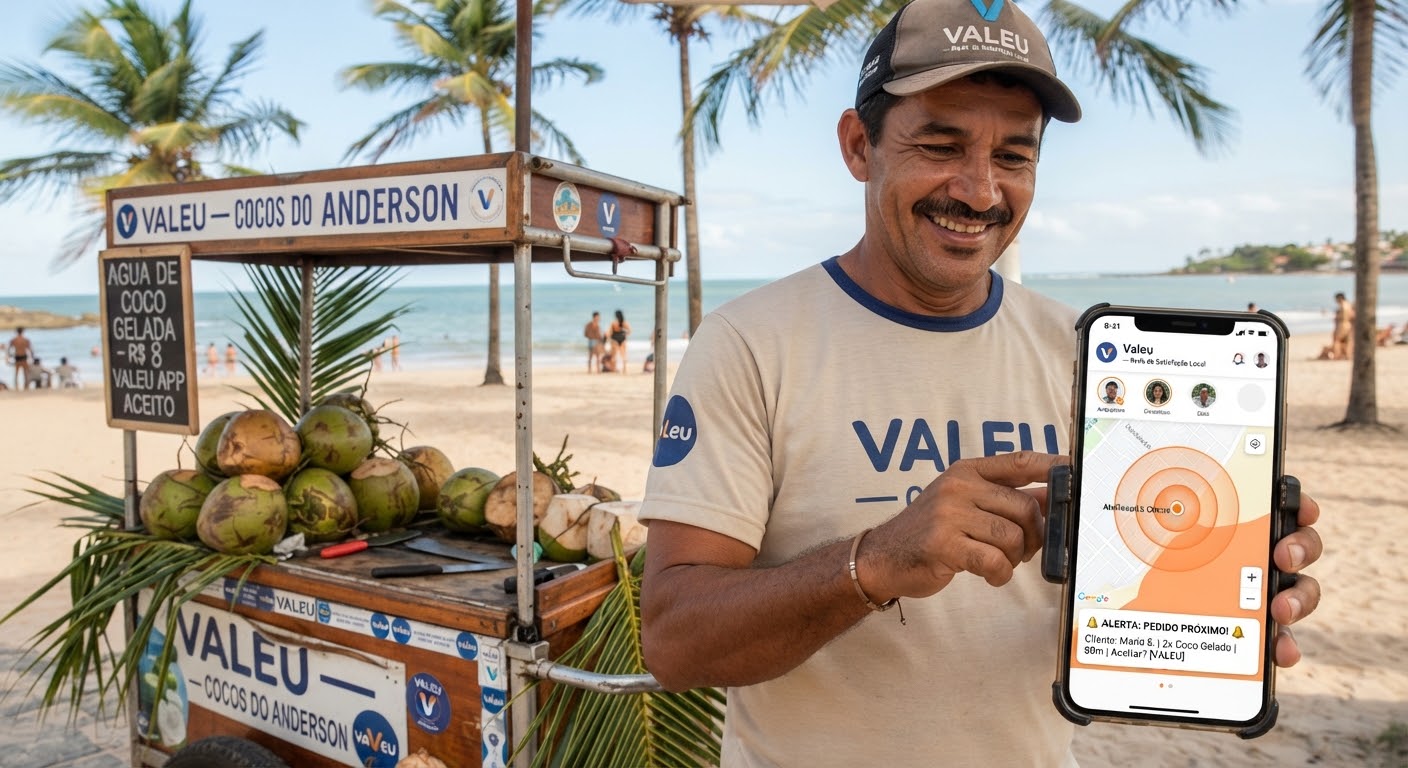 Cliente recebe uma água de coco no balcão